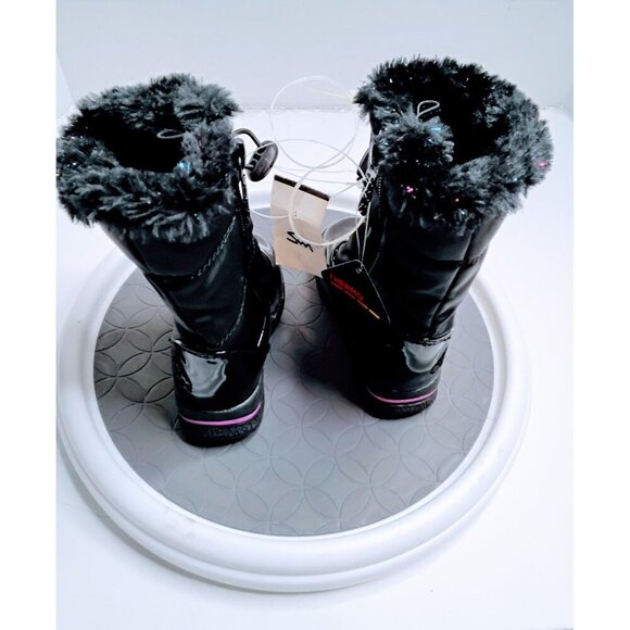 Totes Girls Winter Boots Size 5 Black With Colorful Heart Accents & Faux Fur Lin - Picture 4 of 7
